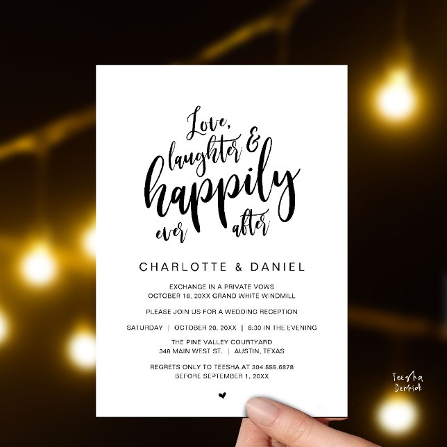 Convites Casamento Moderno Rústico Script Feliz Para Sempre (Modern Rustic Script Love Laughter and Happily Ever After Wedding Invitation Card in Black and White)