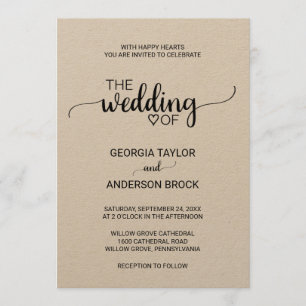 Convites Casamento moderno rústico simples da caligrafia d