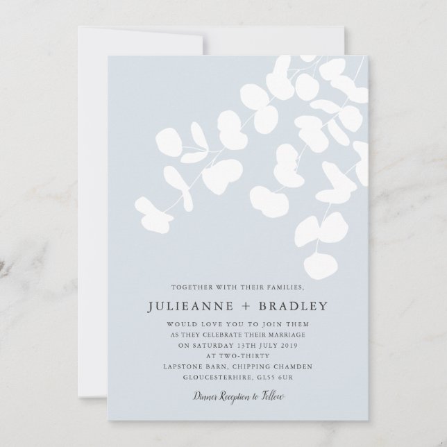 Convites Casamento Moderno Silver Mist Eucalyptus Greenery (Frente)