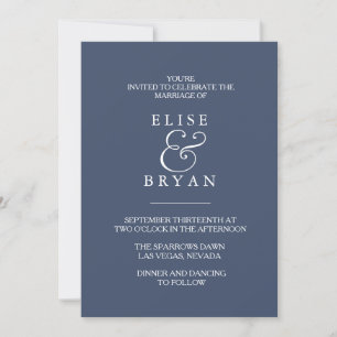 Convites Casamento moderno simples azul médio de