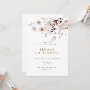 Convites Casamento Moderno Simples de Outono com Flores Sec