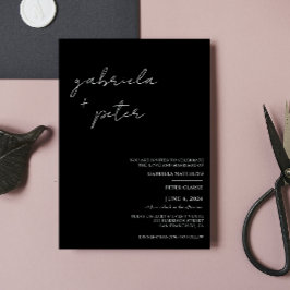 Convites Casamento Moderno Simples e Minimalista Preto e Br