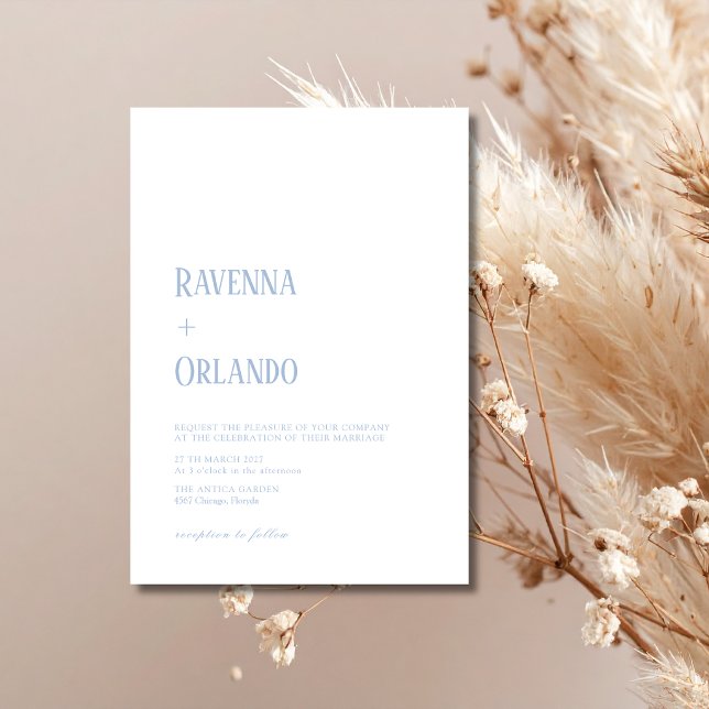 Convites Casamento Moderno Simples Minimalista Azul Poeiren (Criador carregado)