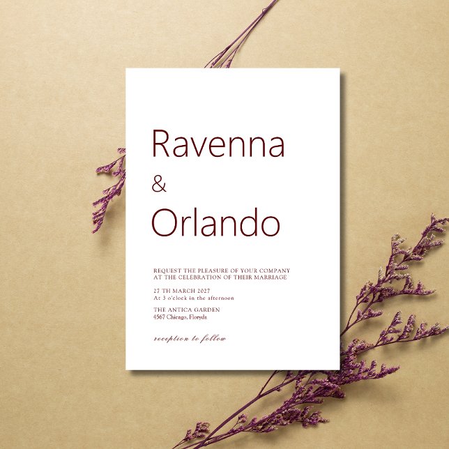 Convites Casamento Moderno Simples Minimalista Burgundy Pro (Criador carregado)