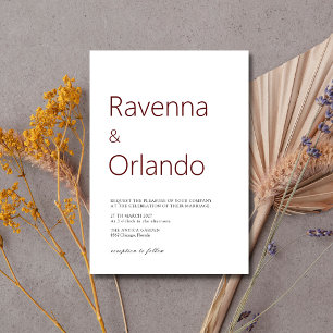 Convites Casamento Moderno Simples Minimalista Burgundy Pro