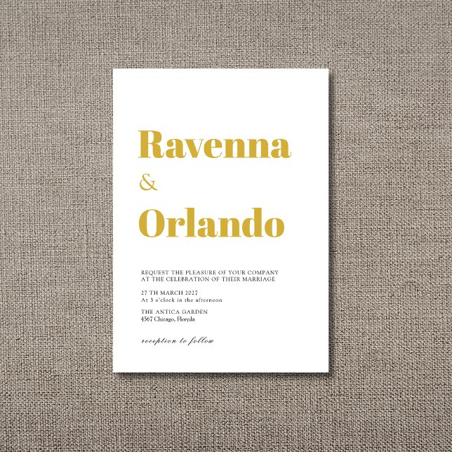 Convites Casamento Moderno Simples Minimalista Dourado (Criador carregado)