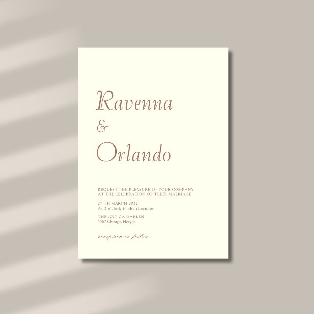 Convites Casamento moderno simples minimalista marfim Mocha (Criador carregado)