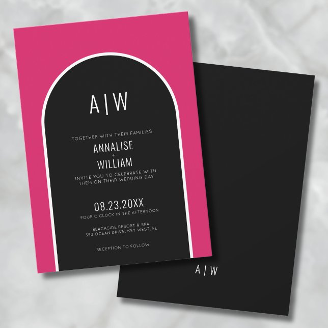 Convites Casamento Moderno Simples Ousado Rosa Magenta (Modern Simple Bold Magenta Pink Wedding Invitation)