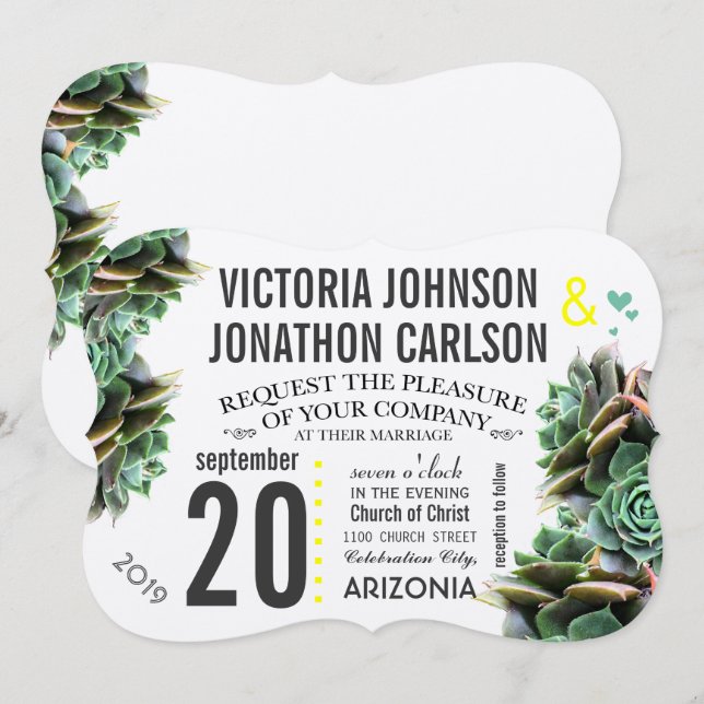 Convites Casamento Moderno Suculente de Casa de Casa de Moe (Frente/Verso)