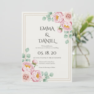 Convites Casamento Moderno Tendência Designer Blush Rosa Pá