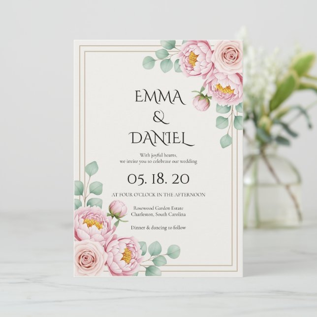 Convites Casamento Moderno Tendência Designer Blush Rosa Pá (Em pé/Frente)
