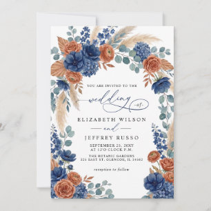 Convites Casamento Moderno Terracota Naval Greenery Pampas