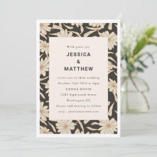 Convites Casamento Moderno Única Floral Preto e Marfim Boho