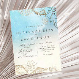 Convites Casamento Moderno Verão Blue Ocean Beach Weding