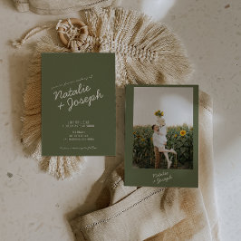 Convites Casamento Moderno Verde Caprichoso de Verão com Fo