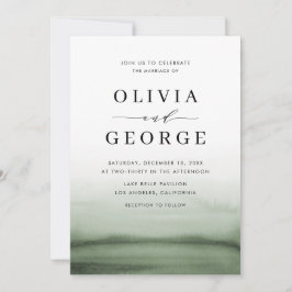 Convites Casamento Moderno Verde de Watercolor