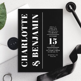 Convites Casamento Moderno Vertical em Preto e Branco Ousad