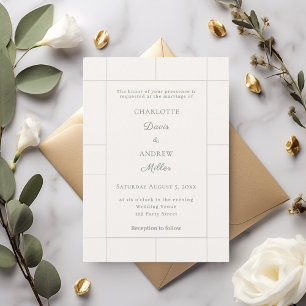 Convites Casamento moderno xadrez verde marfim