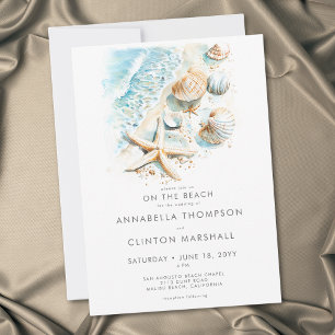 Convites Casamento Modernos Com Conchas Aquarela Na Praia C