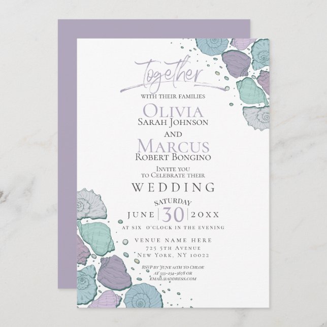Convites Casamento | Molas-marinhos modernas Violet Dusty B (Frente/Verso)