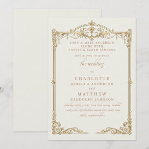 Convites Casamento Moldura Ambos os Pais Antigo Creme