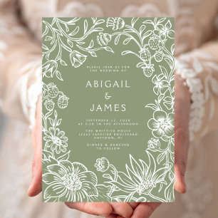 Convites Casamento Moldura Botânica Verde Sálvia Vintage