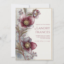 Convites Casamento Moldura Brilho Dourado Hellebore Ameixa 