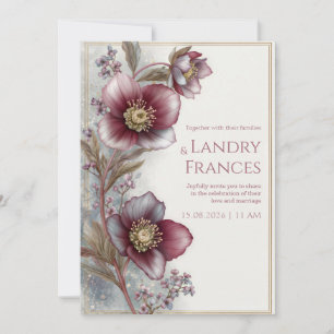 Convites Casamento Moldura Brilho Dourado Hellebore Ameixa 