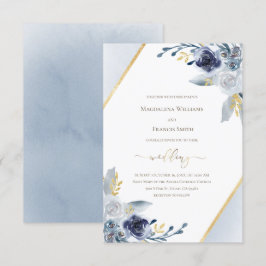 Convites casamento ・ moldura de flores azuis empoeirada