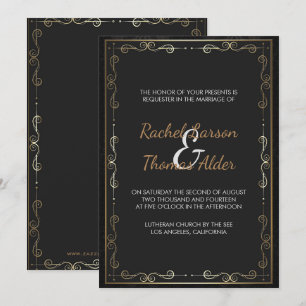 Convites Casamento Moldura Dourada e Espirais