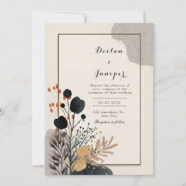 Convites Casamento Moldura Dourada Floral Preto Vanguarda