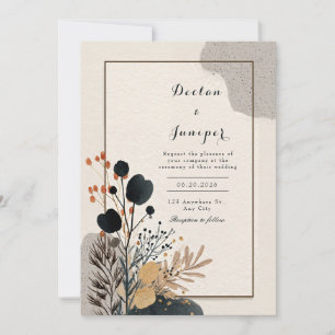 Convites Casamento Moldura Dourada Floral Preto Vanguarda