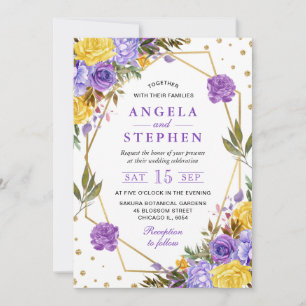 Convites Casamento Moldura Dourada Flores Primavera Aquarel