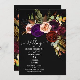 Convites Casamento Molody Dark Floral Greenery Bold Color C