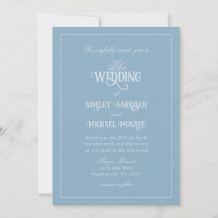 Convites Casamento Monocromático Azul Francês de Luxo Elega