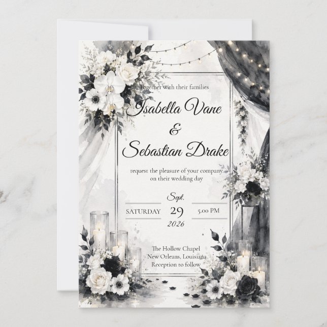 Convites Casamento Monocromático Elegante (Frente)