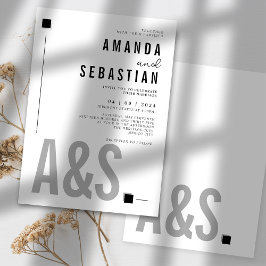 Convites Casamento Monocromático Elegante Branco Minimalist