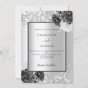 Convites Casamento monocromático floral de prata