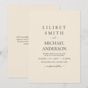 Convites Casamento Monocromático Moderno Beige