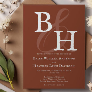 Convites Casamento Monográfico Minimalista Laranja-Laranja 