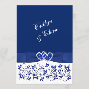Convites Casamento Monograma Azul e branco Floral