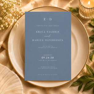 Convites Casamento Monograma Azul Empoeirado