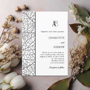 Convites Casamento monograma botânico preto e branco