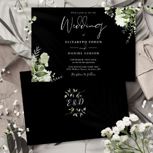 Convites Casamento Monograma Botânico Preto e Branco em Ver