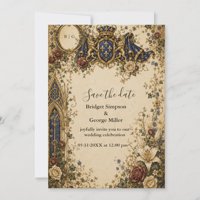 Convites Casamento Monograma Celta Gótico Real Medieval (Frente)