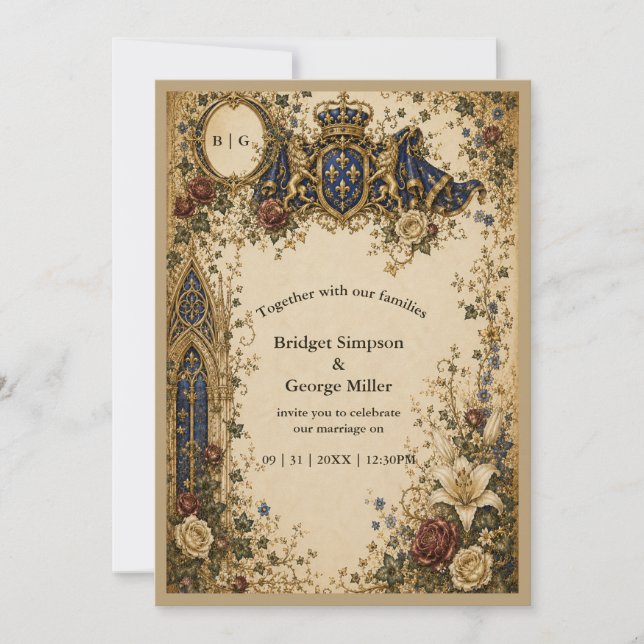 Convites Casamento Monograma Celta Gótico Real Medieval (Frente)