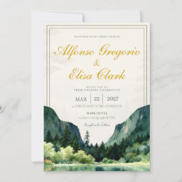 Convites Casamento Monograma Clássico Água-forte Verde Rúst