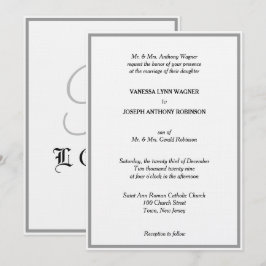 Convites Casamento Monograma Clássico Branco Preto Prata