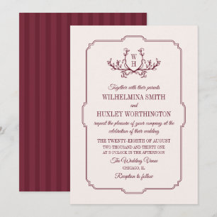 Convites Casamento Monograma com Alabastro e Verde Burgundy
