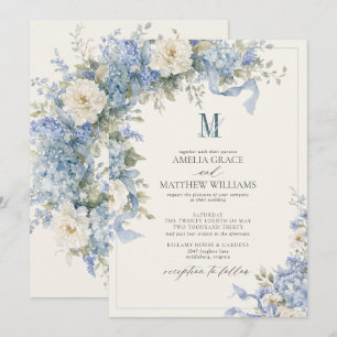 Convites Casamento Monograma com Arco de Hortênsia Azul Pó